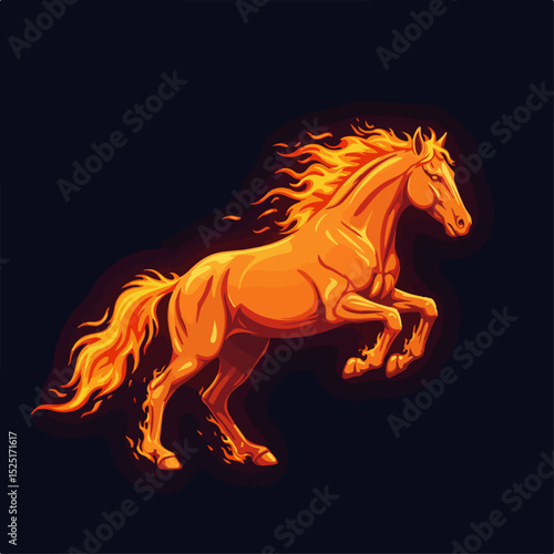 Fiery horse symbol of 2026 year.  Majestic fiery horse, a symbol of 2026, prancing with flaming mane and tail.  This fiery horse image is perfect for New Year or Christmas cards, calendars,