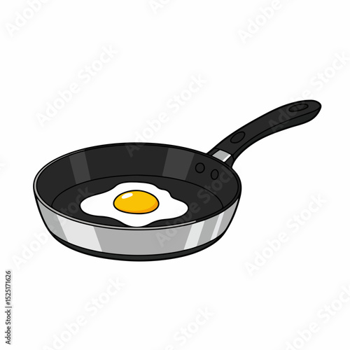 Kitchen utensils with fried egg in frying pan. Cooking kitchen utensils includes non stick pan and sunny side up egg.  Perfect kitchen utensils image for new year or christmas holiday recipe cards.