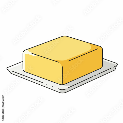 Square butter stick on small dish. Butter packaging design for dairy product.  High quality butter in individual pack.  This image is perfect for butter packaging design, cookbook illustration,