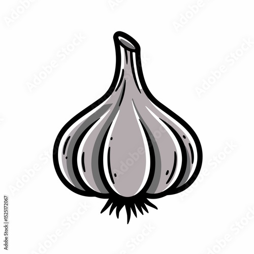 Single garlic bulb illustration. Detailed drawing of garlic head showing segments and root. This simple garlic image is perfect for cooking blogs, recipe websites, or spice shop branding.