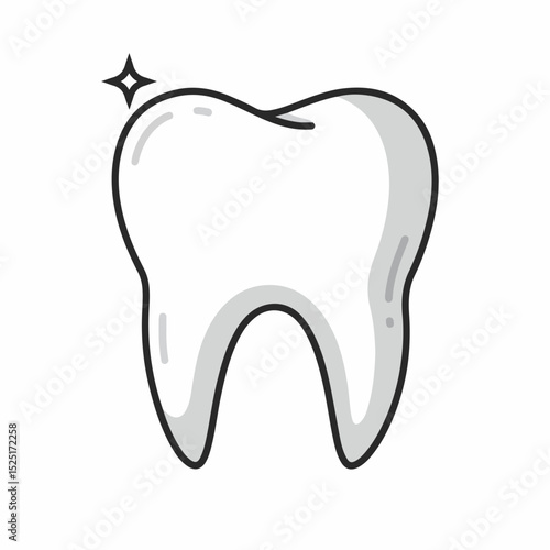 Clean healthy tooth illustration. Shiny white tooth icon with shadow effect, perfect for dental clinic brochures. This simple tooth image is ideal for dentistry websites, dental hygiene infographics,
