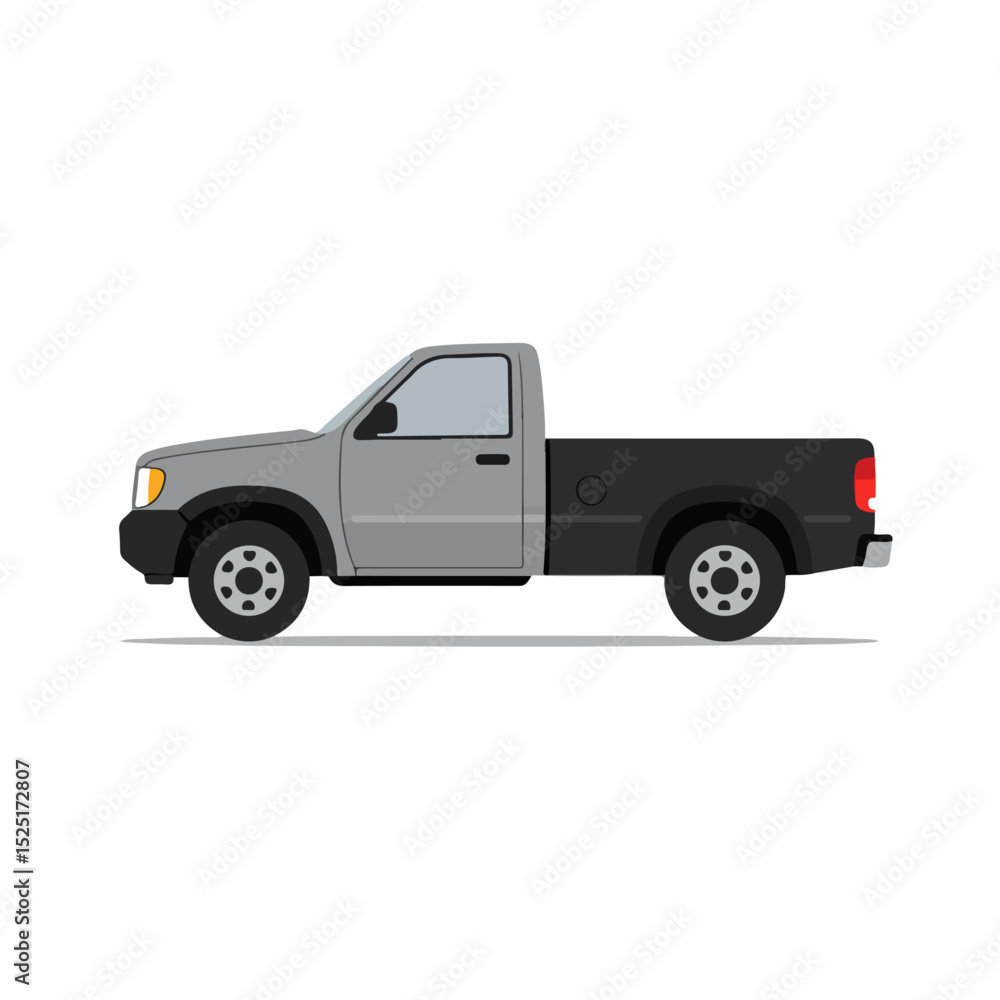 Fototapeta premium Gray pickup truck illustration with black truck bed. This simple pickup truck image is perfect for car brochures and websites.