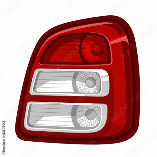 Red car taillight with three light sections. Automotive part illustration shows detailed red plastic housing and internal light elements.
