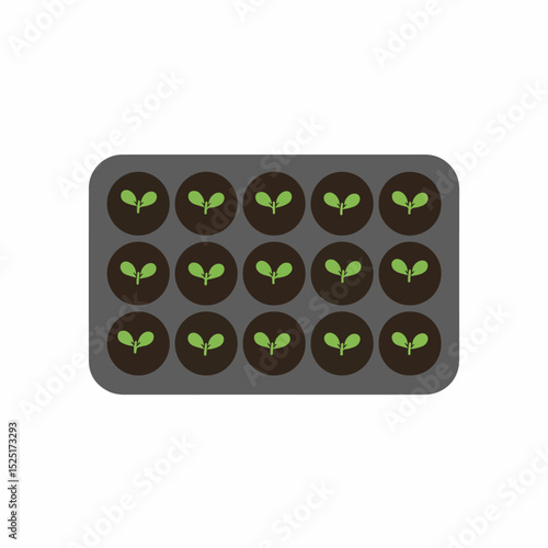 Seedlings in a nursery tray, small plants growing in individual cells, perfect for gardening. Young sprouts in dark soil ready to transplant, symbolizing new life and growth.