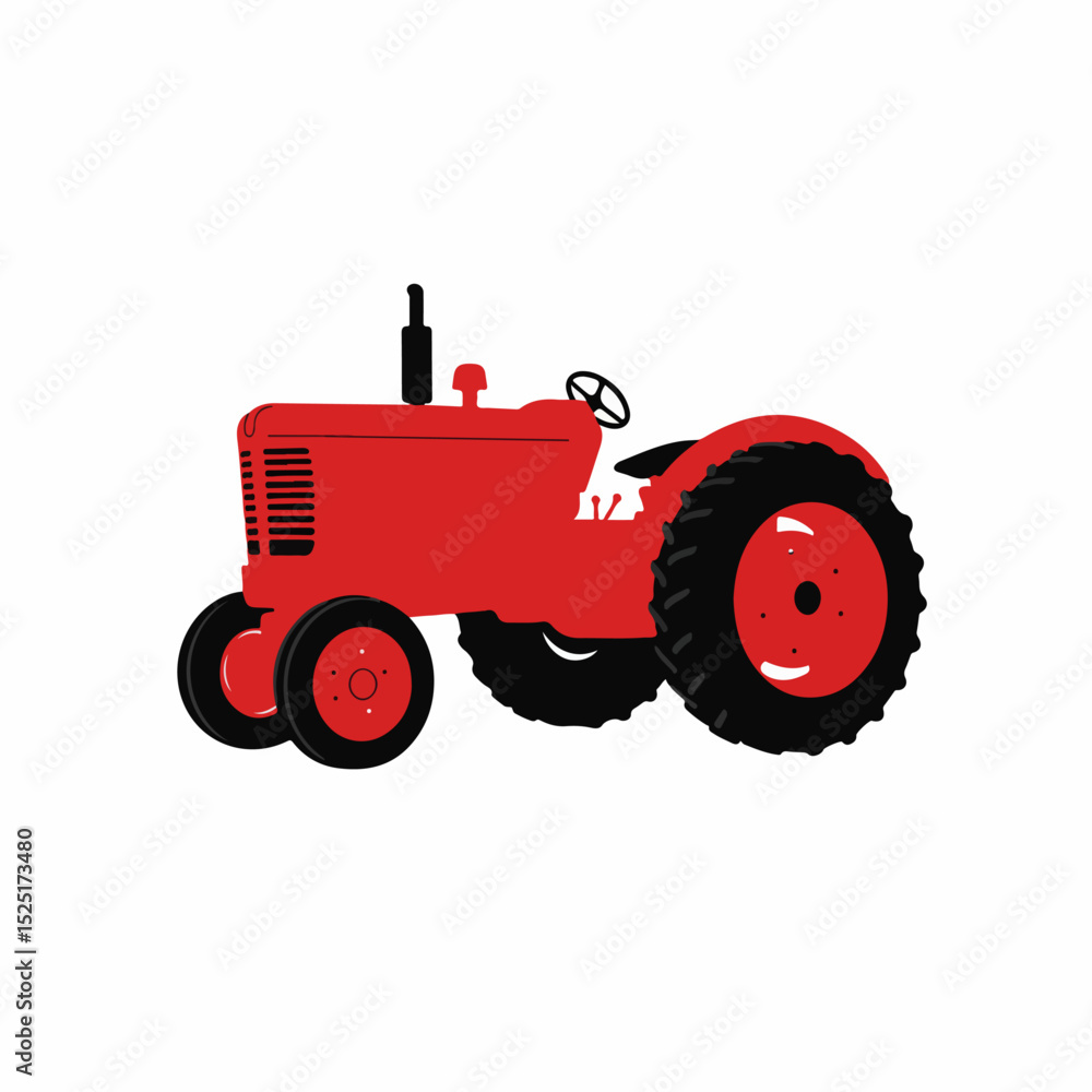 Obraz premium Red farm tractor illustration perfect for gardening business. This classic red tractor image showcases powerful machinery ideal for agricultural work.