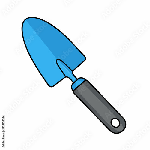 Gardening tool, blue trowel with gray handle, perfect for planting seedlings and flowers. This small gardening tool is ideal for delicate tasks, ensuring soil aeration and plant care.