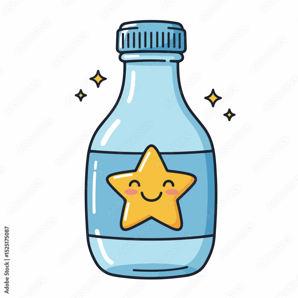 Cute baby bottle with star label. Adorable baby bottle illustration perfect for pediatric or cardiology clinics. This charming bottle design is ideal for children's healthcare marketing materials. Cute baby bottle with star label. Adorable baby bottle illustration perfect for pediatric or cardiology clinics. This charming bottle design is ideal for children's healthcare marketing materials.