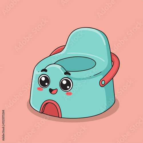 Cute potty training chair for toddlers.  This cheerful potty chair features a light teal color and friendly face.