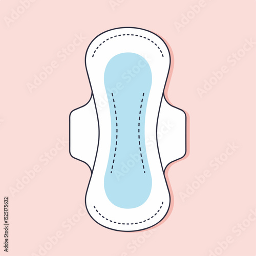 Sanitary napkin illustration. Sanitary pad with soft light blue absorbent core. Simple feminine hygiene product design for brochures or educational materials related to gynecology and pediatrics.