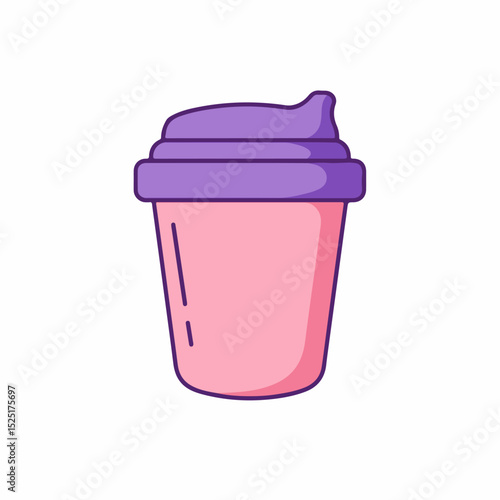 Pink disposable cup with purple lid.  Stylish pink cup perfect for coffee or tea. This simple cup design is ideal for branding in pediatrics or gynecology.