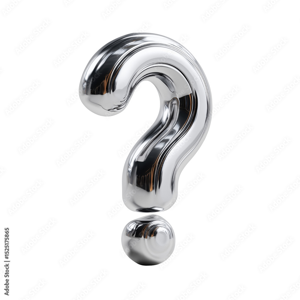 Naklejka premium A shiny, metallic question mark symbol isolated Isolated on transparent Background, representing curiosity and inquiry.