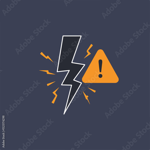 Electrical shock hazard warning sign. Lightning bolt symbol with exclamation mark in triangle.  High voltage danger concept for safety manuals, industrial posters, and medical publications,