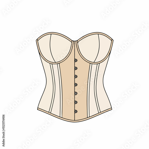 Classic beige corset with boning and front closure.  Elegant corset design featuring a sweetheart neckline and structured silhouette.  This refined corset illustration is perfect for fashion design,