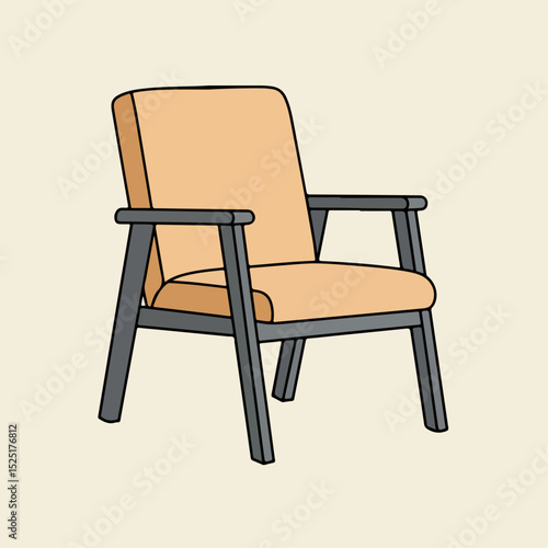 Comfortable armchair with beige upholstery and dark wooden frame. Armchair design features solid wood legs and soft padding for patient comfort.