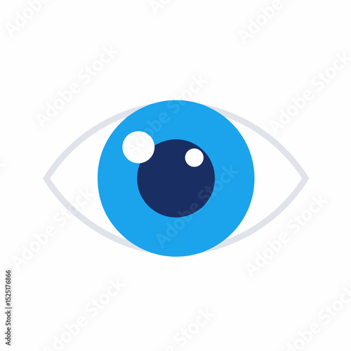 Bright blue eye graphic design element. This detailed eye image shows iris, pupil, and sclera.  A simple, modern eye icon perfect for ophthalmology or traumatology presentations.