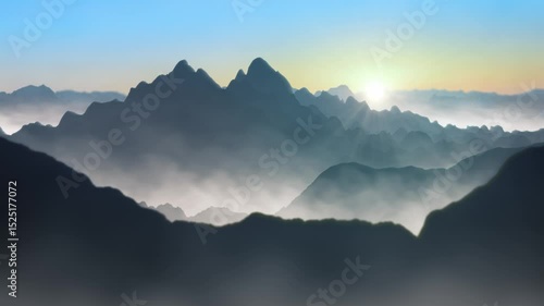 夜明けの空と山々（青）　ループ素材