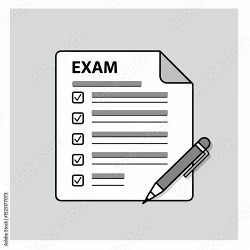 Medical exam form with checklist and pen.  Detailed medical exam form includes checkboxes and empty lines for notes. Simple medical exam form design for ophthalmology or traumatology use.