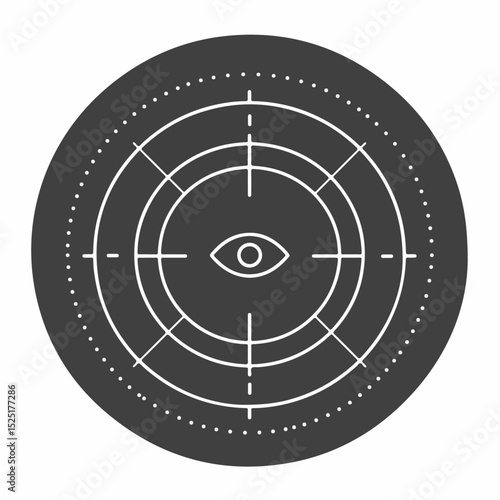 Eye examination target graphic. Precise eye examination symbol with concentric circles and crosshairs targeting eye.  This detailed graphic is perfect for ophthalmology or traumatology publications,