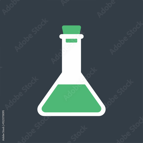 Erlenmeyer flask with green liquid. Chemical glassware equipment for laboratory experiments. This scientific illustration is perfect for educational materials and science lab reports,