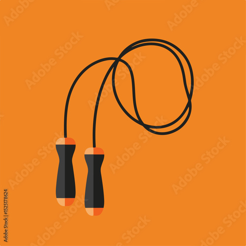 Jump rope with black handles and orange accents on orange background. Fitness equipment for cardio training and workout. This jump rope design is perfect for fitness center promotion,