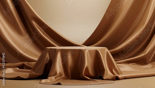 Wallpaper Mural Brown fashion cloth podium on luxury cosmetic 3d background with beauty presentation mockup template or empty fabric pedestal product display and blank table platform abstract art elegant stage  Torontodigital.ca