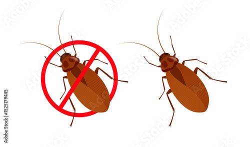 Cockroach with forbidden sign representing disinfestation and pest control