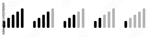 Signal strength icon vector set. Network signal illustration sign collection. Wifi signal symbol. Signal web icons. Wi fi symbols for web and mobile app.