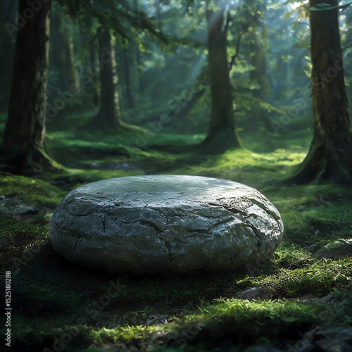 Wallpaper Mural Ancient Stone in Mystical Forest Morning Light Digital Illustration Torontodigital.ca