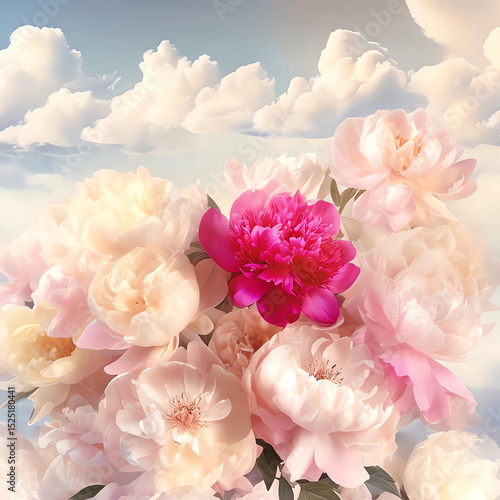 Wallpaper Mural Soft Pink Peonies Blooming Under Dreamy Sky Digital Illustration Torontodigital.ca