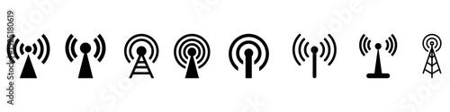 Radio tower icon vector set. Signal illustration sign collection.  Mobile communications symbol. Internet web icons. Wi Fi symbol for web and mobile app.