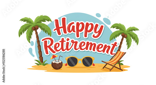 Happy Retirement Beach Vacation Tropical Paradise Illustration
