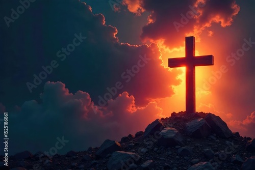 A symbolic image depicting conversion to Christianity; a cross emerges from a dark background, signifying transformation and faith , god, church, sanctuary