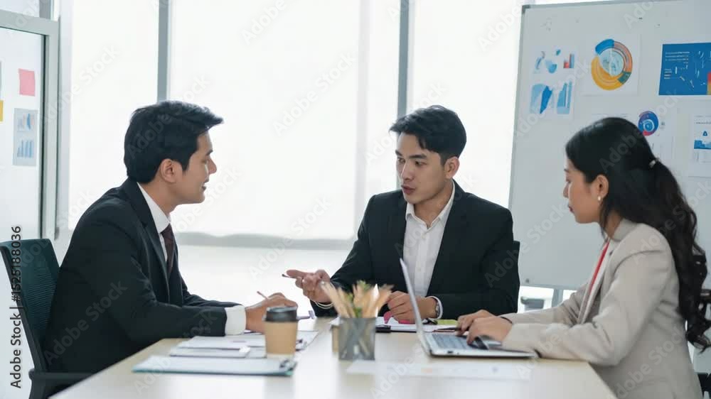Business Meeting: A focused business team collaborates and exchanges ideas around a conference table, the mood of collaboration and strategy. Business Meeting: A focused business team collaborates and exchanges ideas around a conference table, the mood of collaboration and strategy.