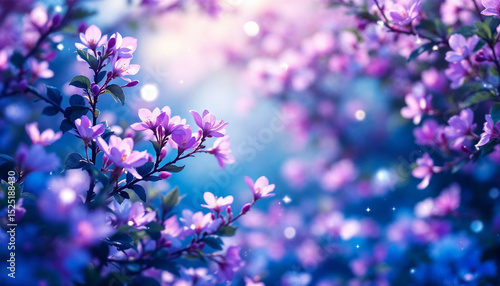 Soft Purple and Blue Blossoms Glowing in a Dreamlike Setting