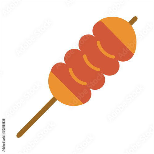 Simple Flat Icon of Grilled Meat Skewer on Stick