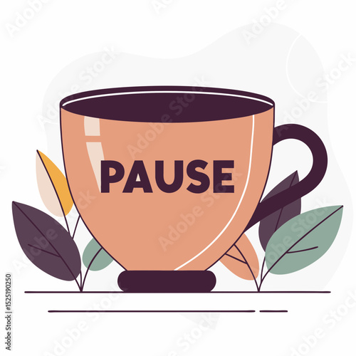 Coffee mug with pause written on it.