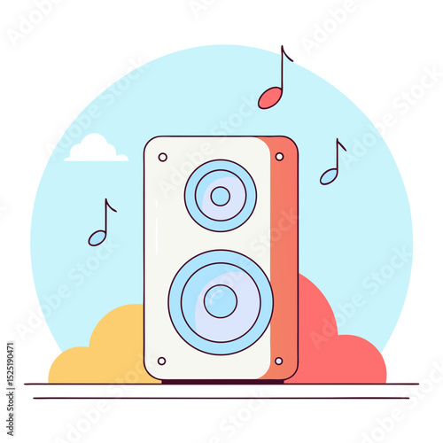 Vector illustration of audio speaker with music notes and symbols