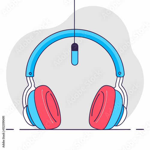 Electronic audio device, blue and red headband design, modern technology concept.