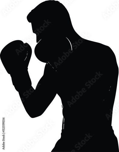 Boxer in Stance Silhouette - Powerful Fighting Posture