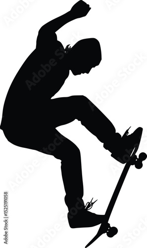 Skateboarder Mid-Trick Silhouette - Dynamic Extreme Sport
