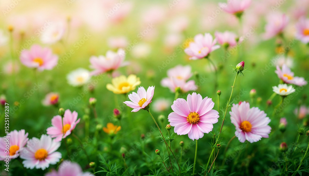 Pastel Cosmos Flowers in a Soft Focus Meadow Pastel Cosmos Flowers in a Soft Focus Meadow