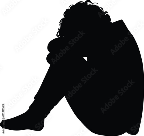 Solitary Figure Silhouette Kneeling - Isolation and Reflection