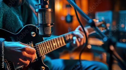 Crafting Melodies: Guitarist Recording in a Cozy Professional Studio Atmosphere