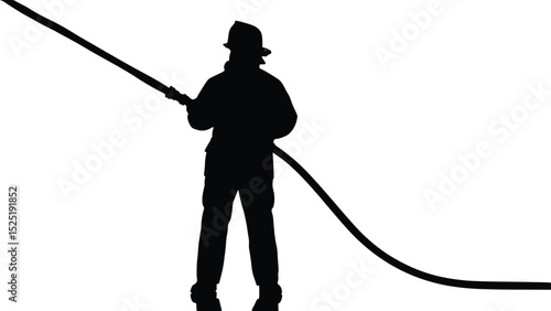 Heroic Firefighter Silhouette Holding Hose - Bravery Pose