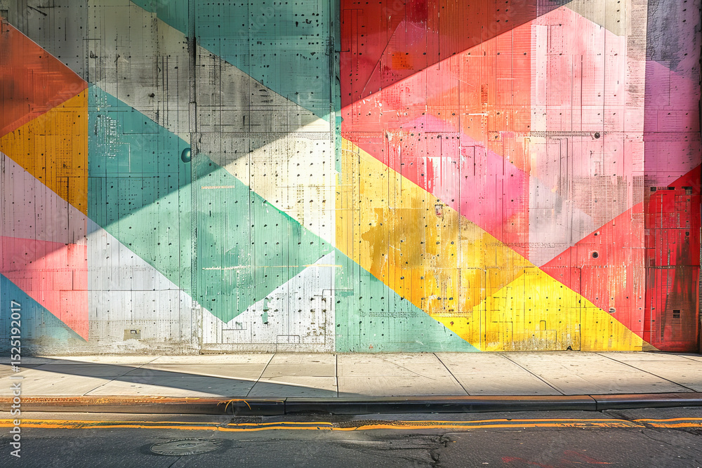 Naklejka premium Colorful geometric pattern decorating a concrete wall in a city street