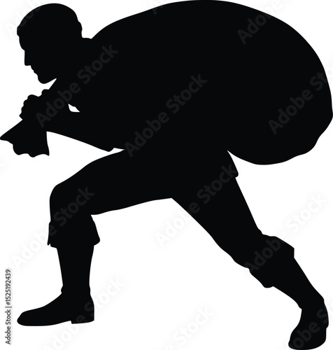 Thief Silhouette Sneaking with Sack - Comic Fantasy Style