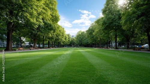 Wallpaper Mural Lush green meadow surrounded by trees and a clear blue sky, perfect for enjoying the spring or summer outdoors with family and friends Torontodigital.ca