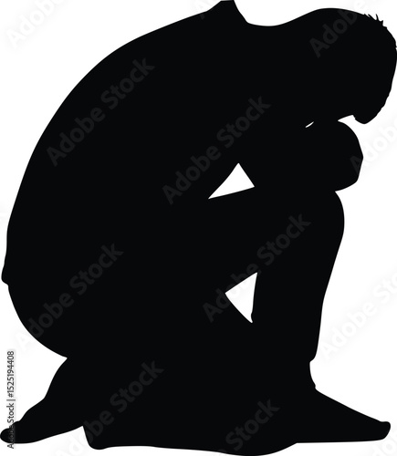 Grieving Kneeler Silhouette - Heavy Despair Emotion