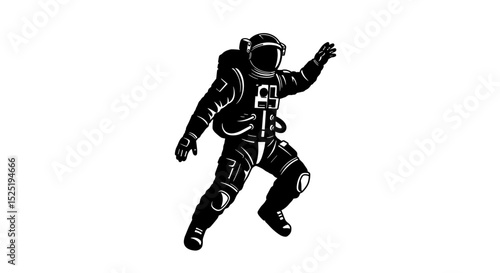 Astronaut floating in space with a waving gesture  