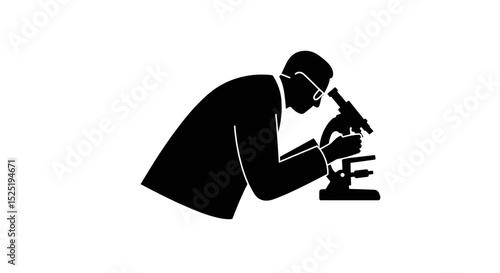 Scientist looking into microscope in laboratory setting  